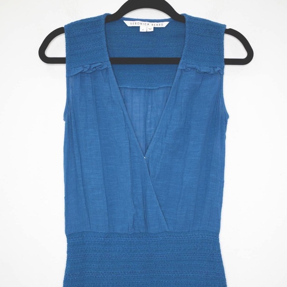 Veronica Beard Cox Smocked Mini Dress in Blue Gauze Cotton Size Small - Picture 5 of 8